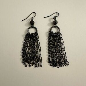 Gray Chain Waterfall Tassel Drop Earrings